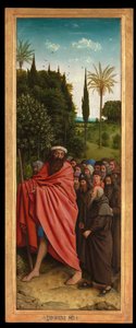 Los peregrinos guiados por San Cristóbal, del lado derecho del Retablo de Gante de Hubert & Jan van (1390 1441) Eyck
