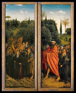 Los Ermitaños y Los Peregrinos guiados por San Cristóbal del lado derecho del Retablo de Gante de Hubert & Jan van (1390 1441) Eyck