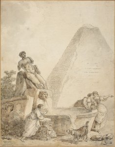 Un capricho romano con la pirámide de Cayo Cestio de Hubert Robert