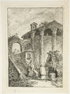 Templo antiguo, lámina cinco de Les Soirées de Rome de Hubert Robert