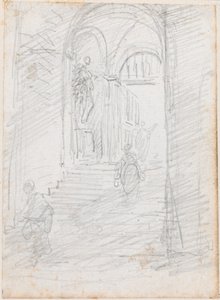 Figuras en una escalera interior monumental [recto] de Hubert Robert