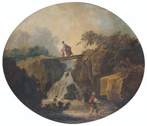 Francés: Paisaje de una cascada con un puente de Hubert Robert