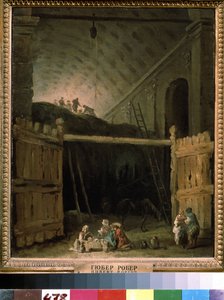 Granero de heno en una basílica. Pintura de Hubert Robert (1733-1808), óleo sobre lienzo, alrededor de 1790, arte francés. Estado A. Museo Pushkin de Bellas Artes, Moscú. de Hubert Robert