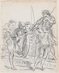 Grupo de figuras masculinas conversando de Hubert Robert
