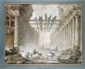 Rebaño en las ruinas de un templo de dibujo de Hubert Robert