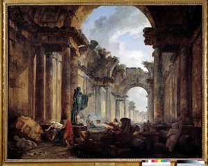 Vista imaginaria de la Gran Galería del Louvre en ruinas. Pintura de Hubert Robert (1733-1808)