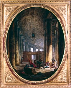 Interior de la columnata de San Pedro, Roma, en el momento del cónclave de 1769 de Hubert Robert