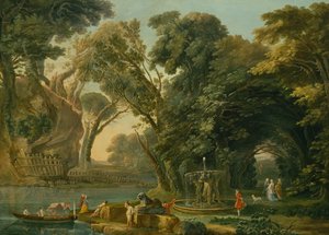 Capricho italiano con desembarco (óleo sobre lienzo) de Hubert Robert