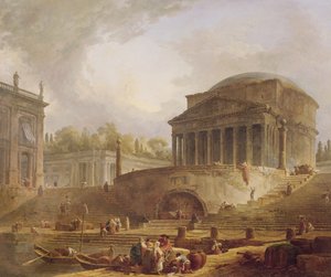 Porto di Ripetta en Roma, con el Panteón, cuadro arquitectónico, 1766 de Hubert Robert