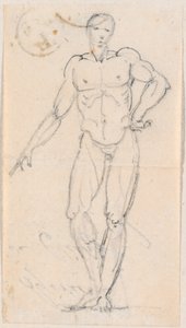 Estatua de un desnudo masculino con la mano en la cadera