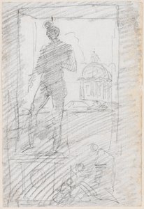Estatua de un desnudo ante una vista de ventana