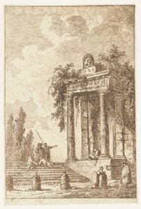 Escaleras con los cuatro hitos Les Soirees de Rome (título de la serie) Roman Faces` (título de la serie) de Hubert Robert