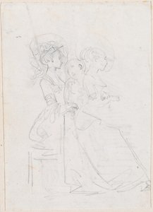 Dos Mujeres Sentadas con Figura Masculina entre Ellas [verso] de Hubert Robert
