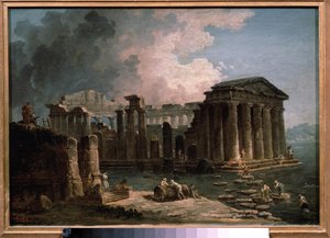 Un templo rodeado de aguas. Pintura de Hubert Robert (1733-1808), óleo sobre lienzo, alrededor de 1780, arte francés. Estado A. Museo Pushkin de Bellas Artes, Moscú. de Hubert Robert