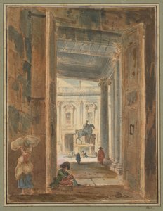Vista del Campidoglio con la estatua de Marco Aurelio de Hubert Robert