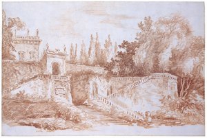 Vista de los jardines en la Villa Mattei de Hubert Robert