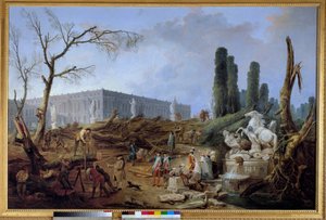 Vista del Bosque de los Baños de Apolo en Versalles en el momento de la tala en invierno 1774-1775. Pintura de Hubert Robert (1733-1808) siglo XVIII de Hubert Robert