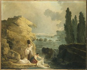 Lavanderas junto a una cascada