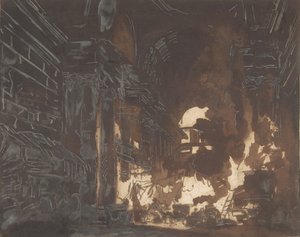 Lavanderas en una galería en ruinas