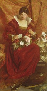 Una dama arreglando flores de Hubert von Herkomer