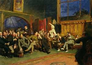Tarde en el estudio con mis estudiantes, 1886 de Hubert von Herkomer