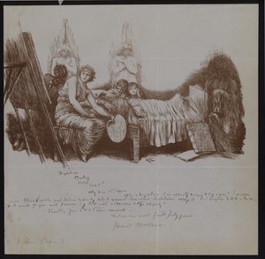 Escena de un lecho de muerte con niños y figuras alegóricas incluyendo un artista con caballete de Hubert von Herkomer