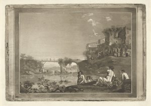 Paisaje con ninfas bañándose de Hubertus van Hove