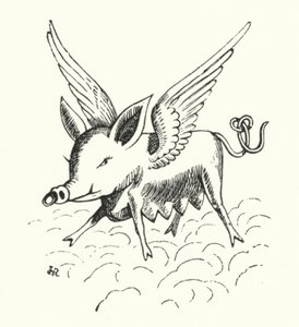 Cerdo volador (litografía) de Hugh Rowley