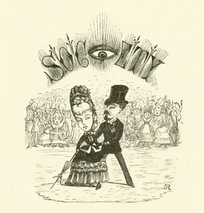Sociedad, con un gran OJO (grabado) de Hugh Rowley