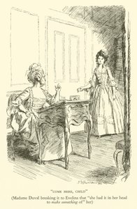 Ven aquí, niña, Madame Duval diciéndole a Evelina que "tenía en mente hacer algo de ella" (grabado)