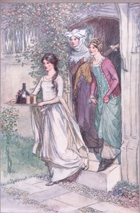 "Entra Anne Page con vino, seguida por Mistress Ford y Mistress Page", ilustración de 