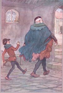 Salen Falstaff y Robin, ilustración de Las Alegres Comadres de Windsor, 1910