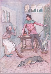 ¿No tiene su señoría una necesidad sobre su ojo?, ilustración de Las Alegres Comadres de Windsor, 1910 de Hugh Thomson