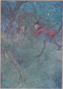 Fui a ella y lloré Mamá y ella lloró Presupuesto, ilustración de Las Alegres Comadres de Windsor, 1910 de Hugh Thomson