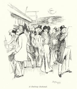 Londres: A Railway Bookstall (litografía en color) de Hugh Thomson