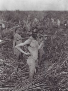 África: Guerreros Nuer en el pantano (foto b/n)