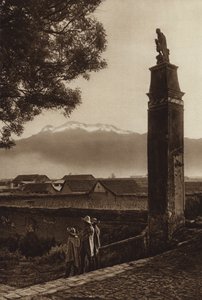 Mexico: Amecameca con Iztaccihuatl (b/w photo) de Hugo Brehme