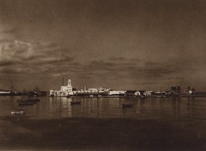 Mexico: Panorama del puerto de Vera Cruz con castillo de San Juan (b/w photo) de Hugo Brehme