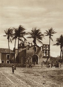 Mexico: Vera Cruz, Iglesia con campanario (b/w photo) de Hugo Brehme