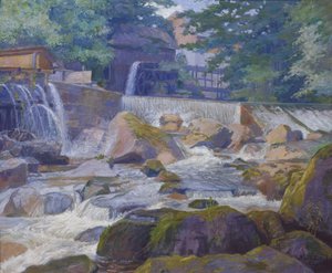 Presa de río con molino, Klam cerca de Grein de Hugo Schubert