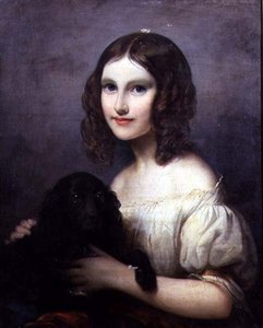 Retrato de una niña con su perro de Hugues Merle