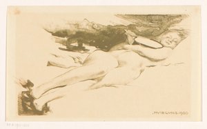 Mujer desnuda recostada con espejo de Huib Luns