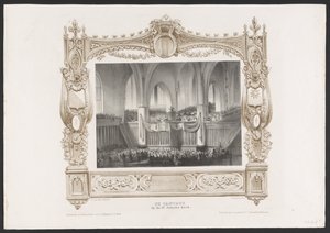 Procesión con una imprenta, 1836 La Cantata en la Iglesia de St. Jakob / 17 de junio de 1836 (título sobre objeto) Placas de la celebración del segundo centenario de la Utrechtsche Hogeschool, 1836 (título de la serie)