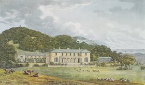Frente sur con frente oeste en perspectiva, del Libro Rojo para la Casa Antony de Humphry Repton