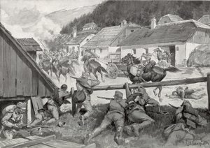 Cosacos saqueadores sorprendidos por tropas húngaras en un pueblo húngaro de Hungarian School