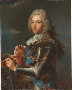 Retrato del Duque de Broglie, con banda de la Orden del Espíritu Santo, con bastón de Mariscal de Francia de Hyacinthe Francois Rigaud