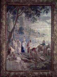 Tapiz que representa una escena rústica por I.V.Borcht, flamenco, siglo XVII de I.V. Borcht