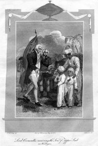 Lord Cornwallis recibiendo a los hijos de Tippoo Saib como rehenes de I. Brown