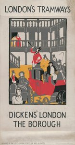 El Londres de Dickens - El Borough, cartel de los tranvías del Consejo del Condado de Londres LCC, 1923