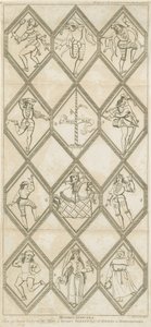 Ventana de Vidrio de Betley - Bailarines Morris: grabado de I Jones